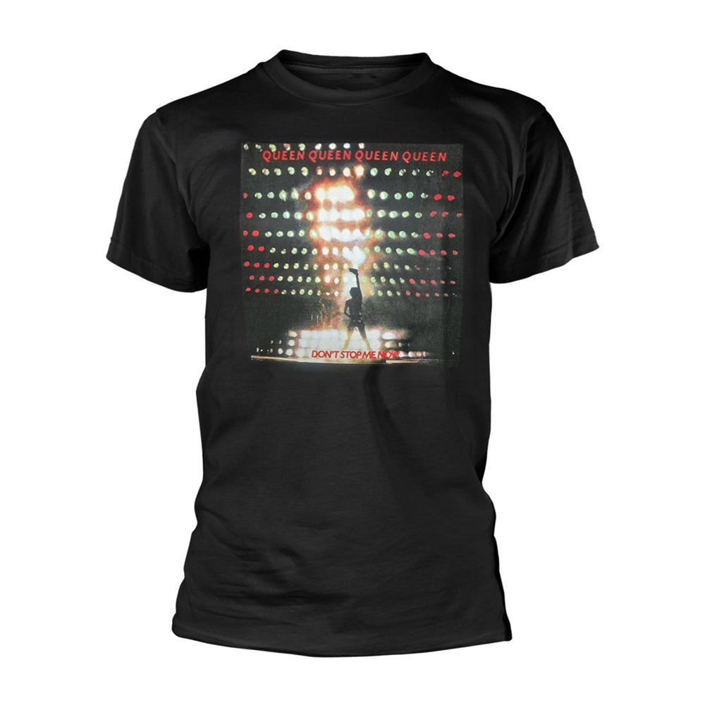 Black t-shirt with a Queen concert image and "DONT STOP ME NOW" text.