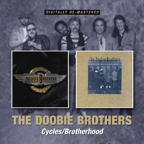 "Album cover for 'The Doobie Brothers - Cycles/Brotherhood' with band photo and two album art images."