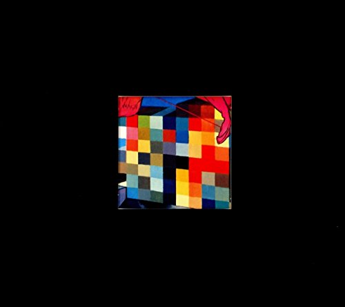Colorful pixelated square with abstract design on a black background.