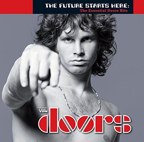 Black and white portrait of Jim Morrison pointing forward with The Doors logo below.