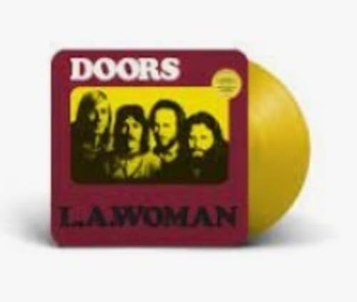 The Doors’ “L.A. Woman” vinyl record with yellow disc and red cover.