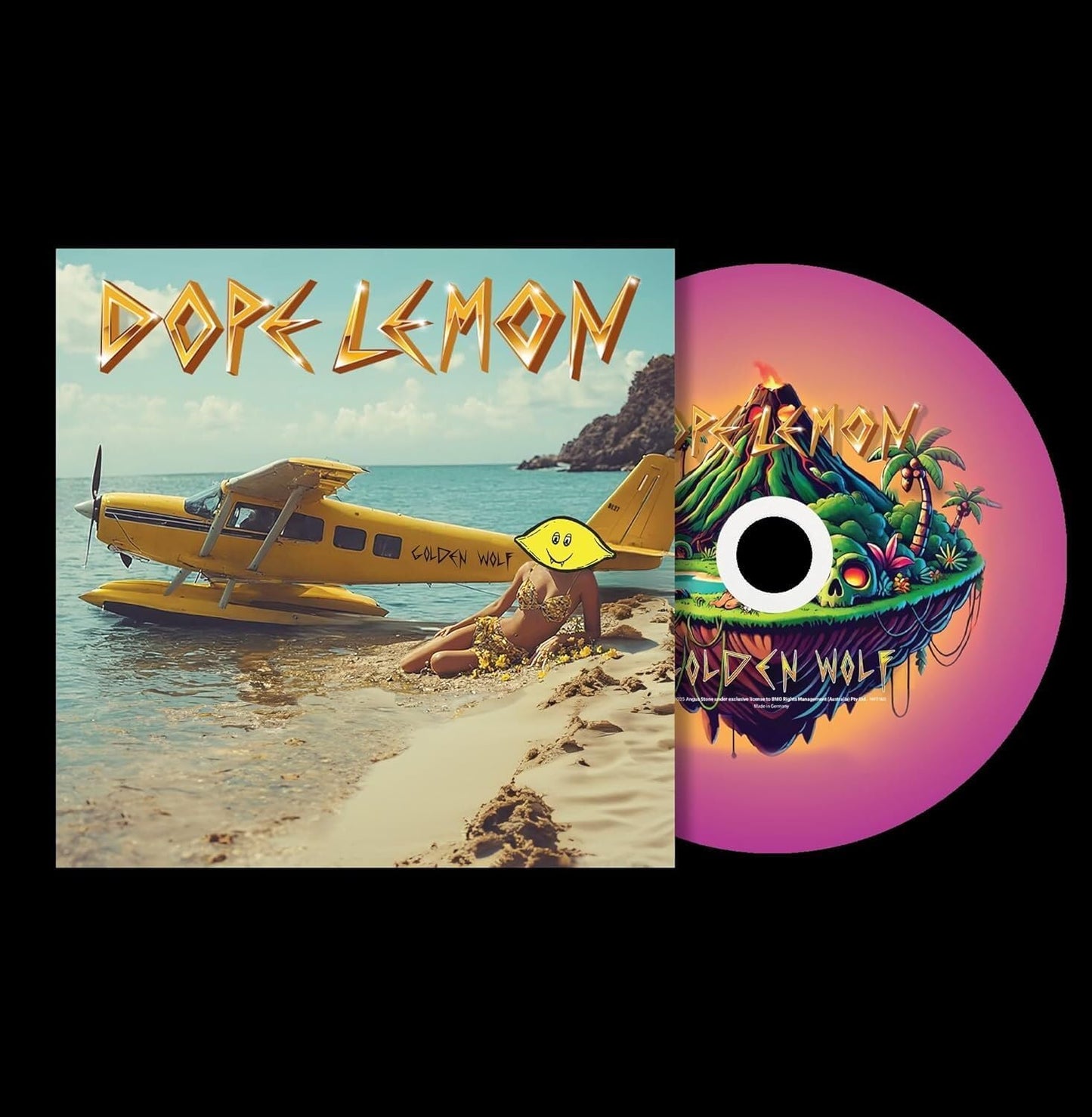 DOPE LEMON - Golden Wolf" CD case and disc with yellow airplane artwork.