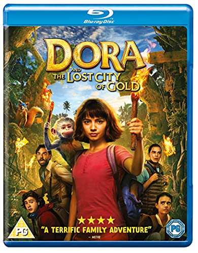 Dora And The Lost City Of Gold" Blu-ray cover featuring Dora and Boots.