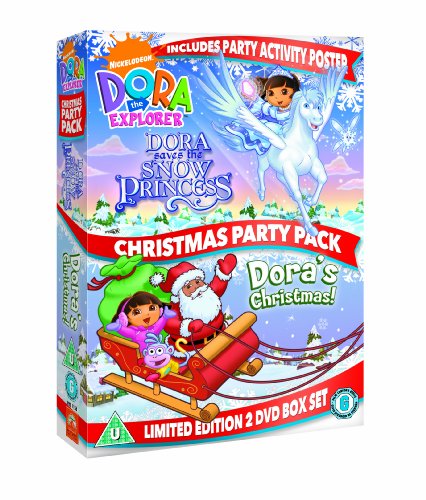 Dora the Explorer Christmas Party Pack DVD box set featuring Dora and Santa Claus.