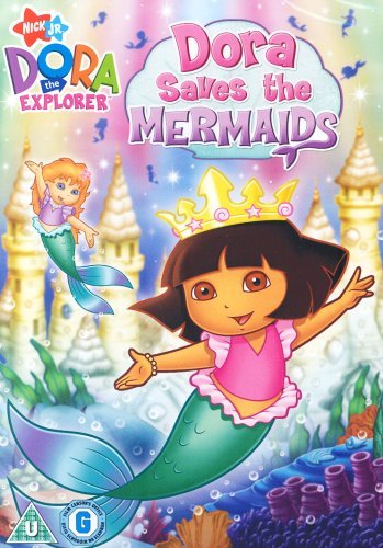 Dora the Explorer as a mermaid wearing a crown on a DVD cover.