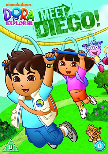 Dora and Diego climbing ropes in a jungle scene, DVD cover.