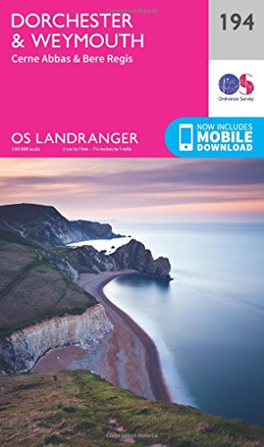 Ordnance Survey Landranger map 194 for Dorchester and Weymouth with a coastal landscape image.