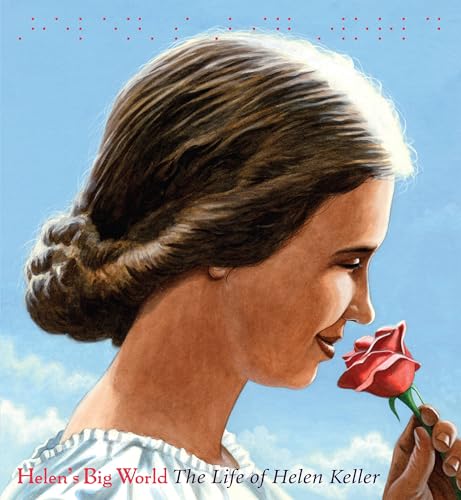 Painted portrait of young Helen Keller holding a red rose, book cover.