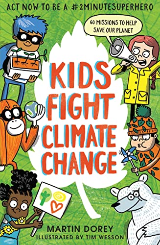 Book cover with cartoon kids and animals advocating for climate action.