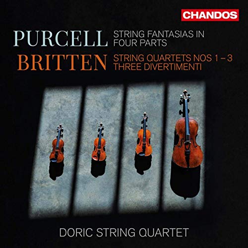 CD cover featuring violins and composers Purcell and Britten.