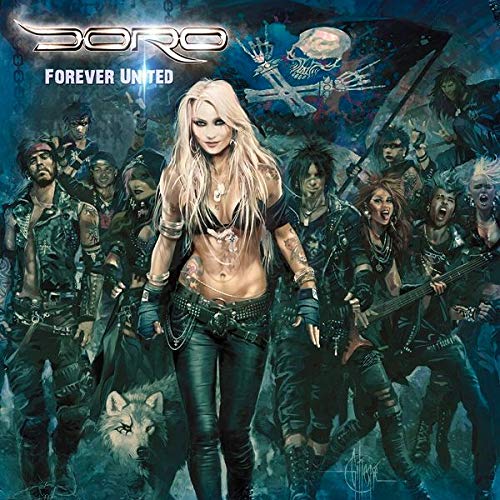CD cover for Doro’s “Forever United” featuring a band and skull imagery.