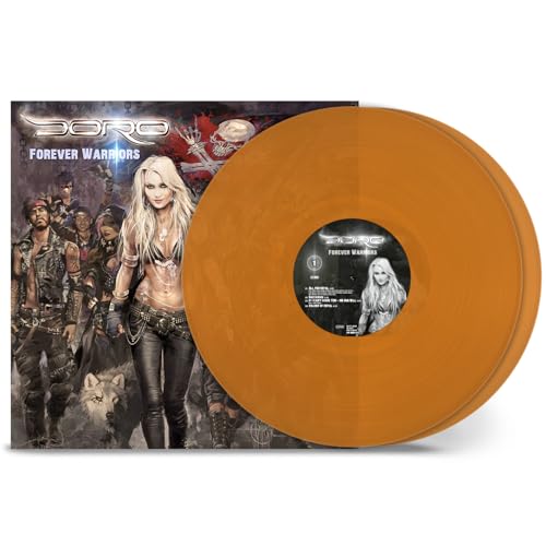 Doro Forever Warriors vinyl record album cover and two orange vinyl discs.