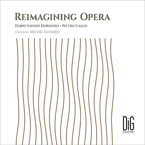 "Reimagining Opera" CD cover with wavy brown lines on a white background.