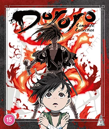 Blu-ray cover art for Dororo featuring a young boy and a swordsman amidst flames.