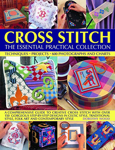 Book cover showing various cross stitch projects, including cushions, boxes, and decorative fabric items.