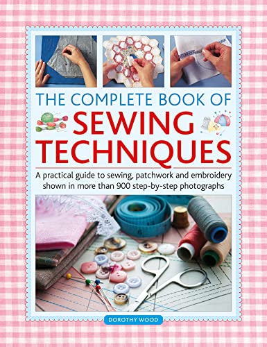 Sewing techniques book cover with images of hands sewing and fabric scraps.