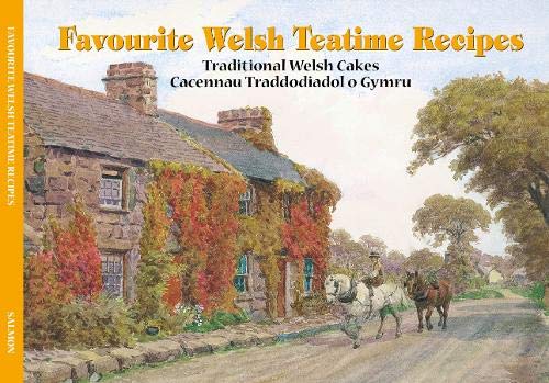Cookbook cover with a vintage painting of a Welsh cottage and horses.