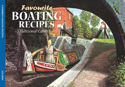 "Book cover featuring a woman in a boat under an archway, with 'Favourite Boating Recipes' title."