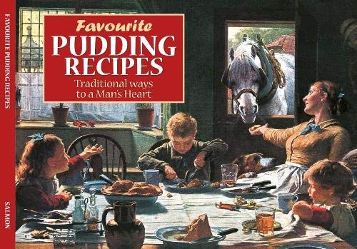 Book cover: "Favourite Pudding Recipes" with family and horse illustration.