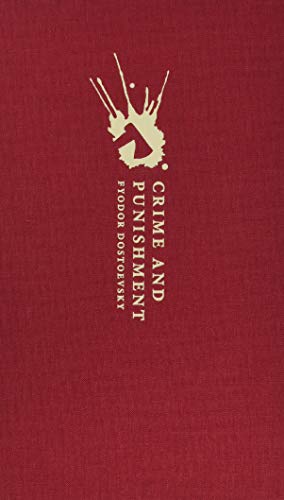 Red hardback book cover with gold text Crime and Punishment and an axe icon.