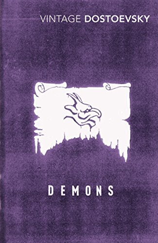 "Purple book cover with white banner, featuring a stylized rabbit head and 'Demons' text."