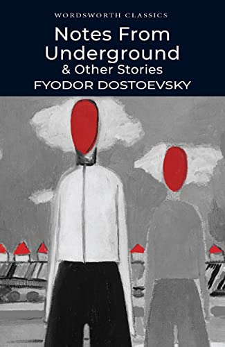 Book cover: "Notes From Underground" with figures and cloudy sky.