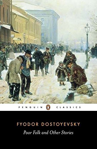Book cover: “Poor Folk and Other Stories” with a snowy street scene.