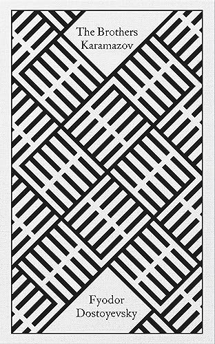 Black and white patterned book cover for "The Brothers Karamazov" by Dostoyevsky.