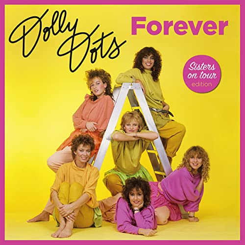 1980s album cover featuring six women posing on and around a ladder.