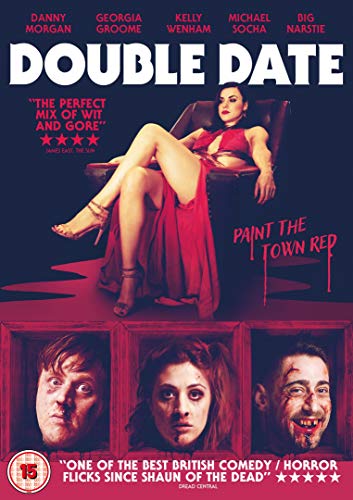 DVD cover for "Double Date" featuring a woman in red and three faces.