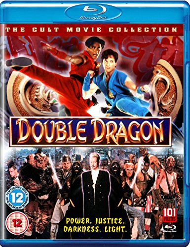 Blu-ray cover for Double Dragon featuring two martial artists and a group of villains.