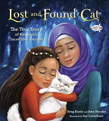 Illustration of a girl and woman embracing a white cat, book cover.