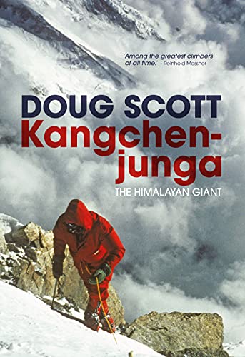 Book cover featuring Kangchenjunga mountain and a climber in red.