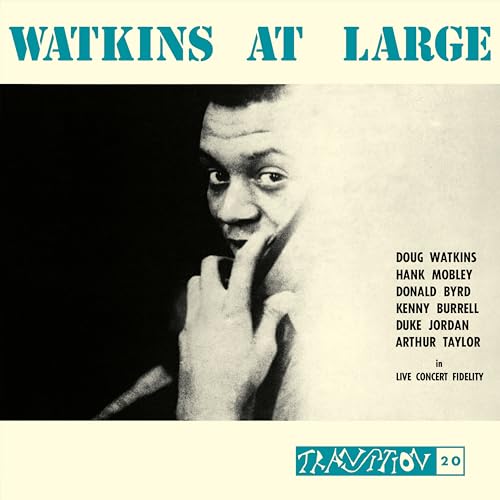 Album cover for Doug Watkins’ “Watkins At Large” featuring a portrait.