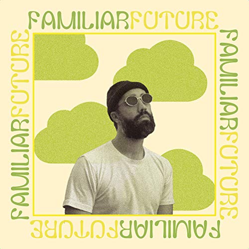 Album cover for Dougie Stu’s “Familiar Future” featuring a portrait and green clouds.