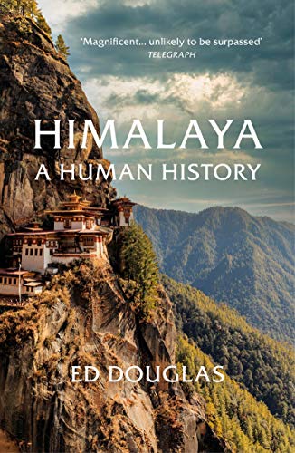 Book cover: “Himalaya: A Human History” with a monastery on a cliff.