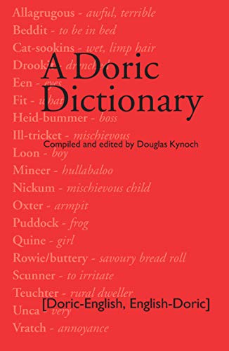 Book cover titled A Doric Dictionary with a red background and list of words.