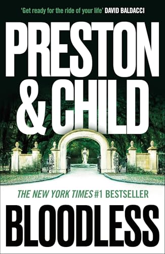 Book cover for "Bloodless" by Preston & Child, featuring a gated estate.