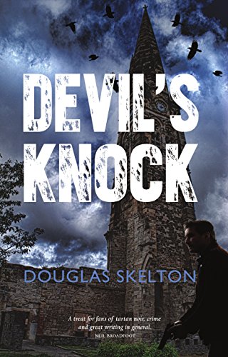 Book cover: dark tower, man with gun, stormy sky, "Devil's Knock.