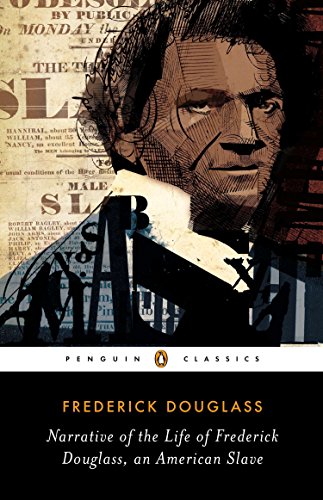 Book cover featuring a portrait of Frederick Douglass over textured text.