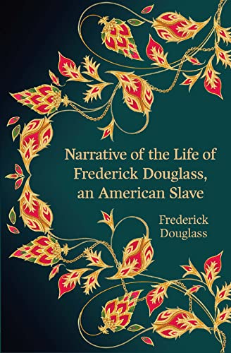 Book cover: “Narrative of the Life of Frederick Douglass” with floral design.
