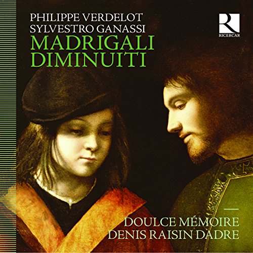 CD cover featuring Renaissance portraits and text: "Madrigali Diminuiti".