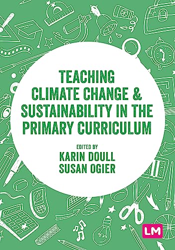 Book cover with green background, school supplies, and title about climate change.