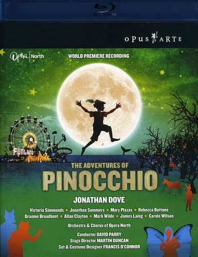 Blu-ray cover for "The Adventures of Pinocchio" opera, featuring Pinocchio jumping.