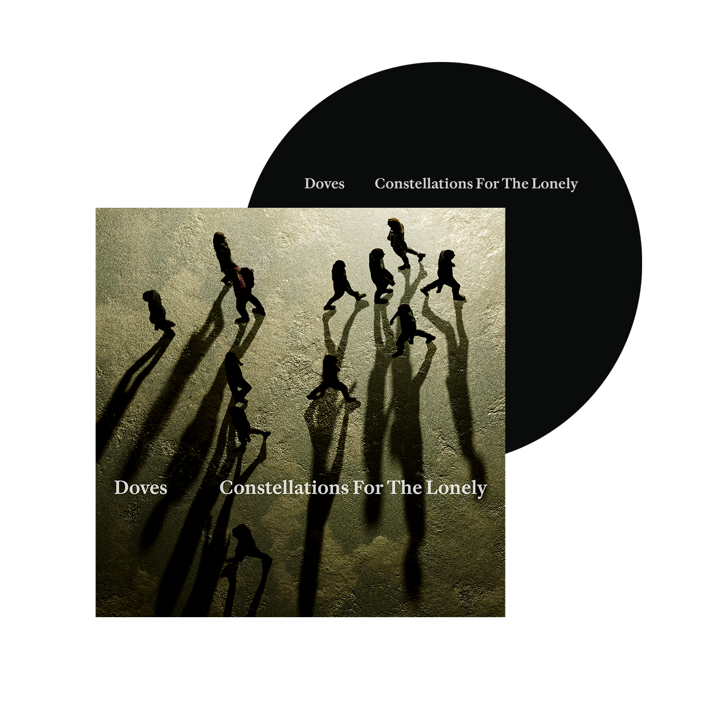 CD cover: shadows of people reaching upwards on a beige background.
