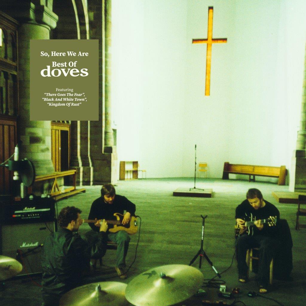 CD cover: Doves band performing in a church with a large cross.