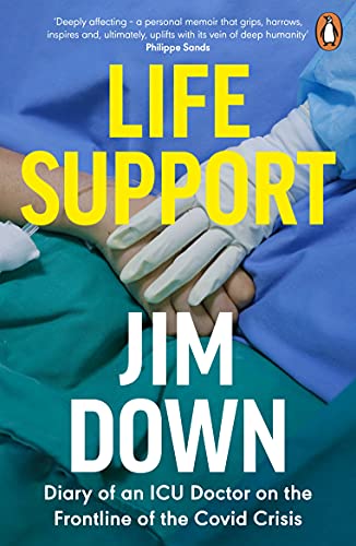 Book cover: "Life Support" by Jim Down, showing gloved hands clasped.