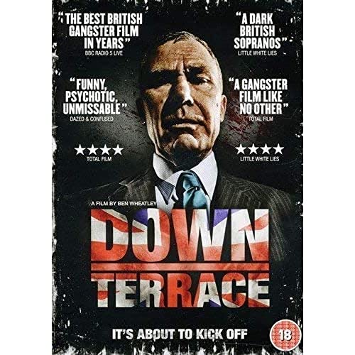 DVD cover for “Down Terrace” featuring a stern man’s face and Union Jack.