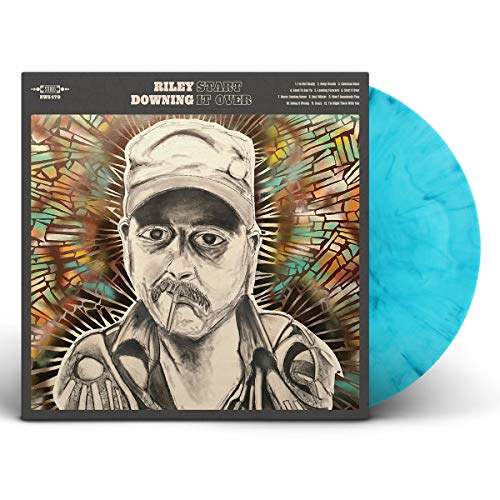 Vinyl record cover with sketched portrait and abstract colorful design.