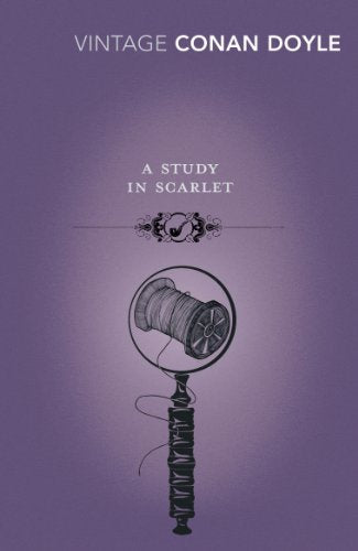 Purple book cover with a magnifying glass over a spool of thread.